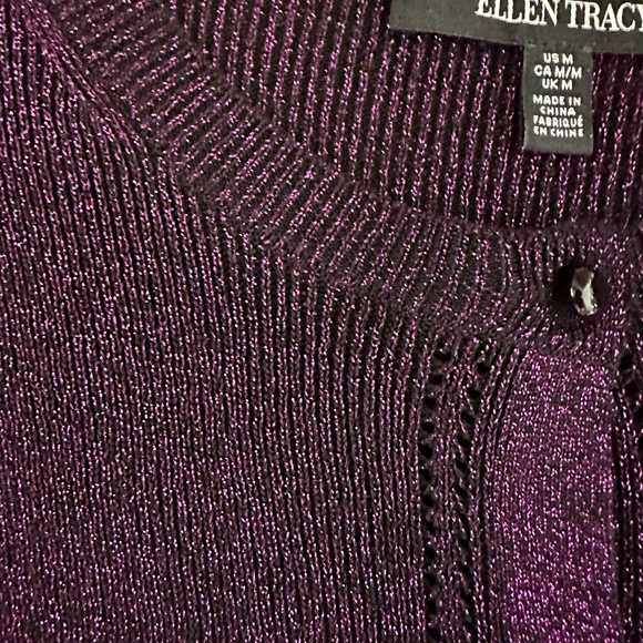 Ellen Tracy Sparkle Cardigan Sweater Purple Size Medium - Picture 3 of 12